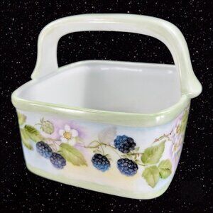 Vintage 1950s Hand Painted Fine Porcelain Ceramic Basket Bowl Signed H V Meyer